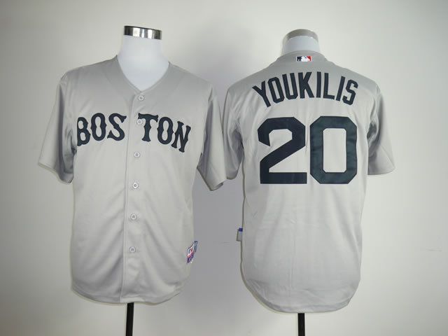Men Boston Red Sox #20 Youkilis Grey MLB Jerseys->boston red sox->MLB Jersey